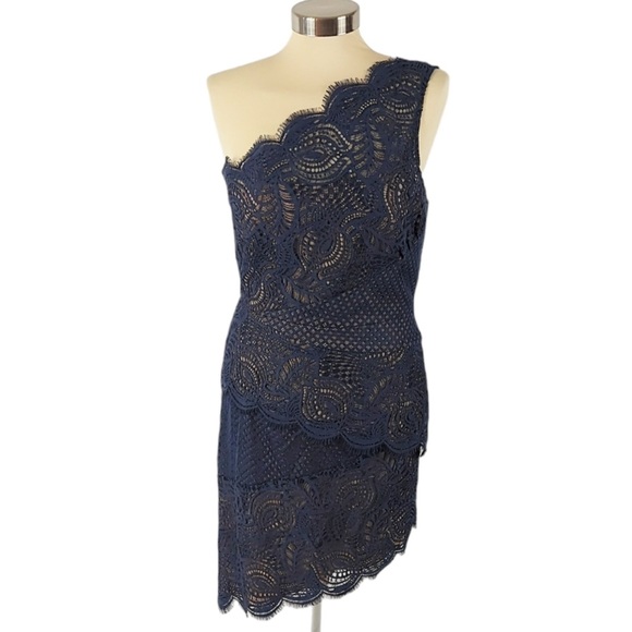 BCBGMAXAZRIA Alisha One Shoulder Navy Lace Dress Size 8 Pristine Condition - Picture 4 of 15